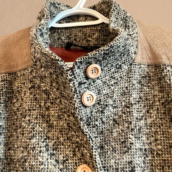 Vintage Jocardi tweed coat leather trim waist tie - Picture 5 of 16